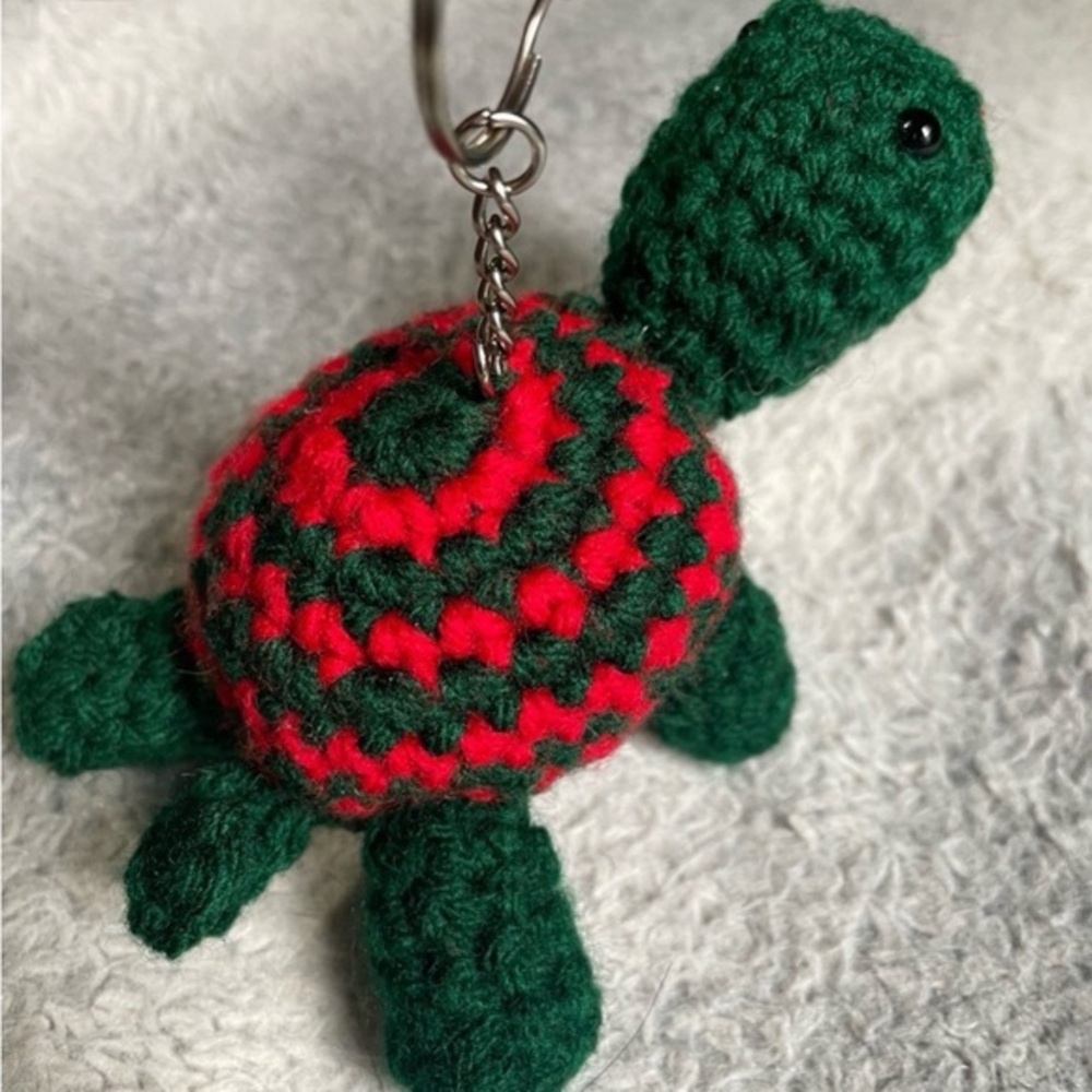 Handmade Green and Red Turtle Keychain